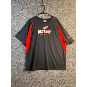 NHL Detroit Red Wings Mens‎ 2XL Performance Shirt Black Red Short Sleeve Hockey
